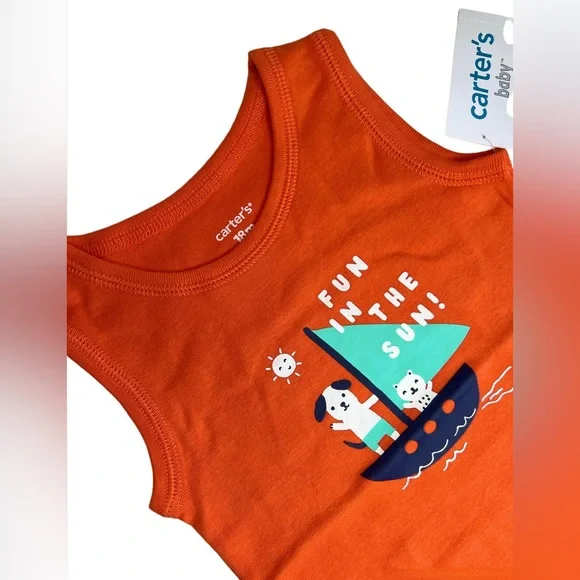 📌Carter's Soft Cotton 3-Piece BabyBoy Set (18 M) Pants-Short Sleeved-Sleeveless - Picture 3 of 8